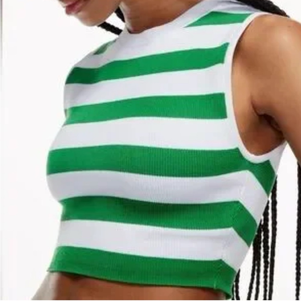 Babaton Sculpt Striped Ribbed tank Kelly green with white stripes XS